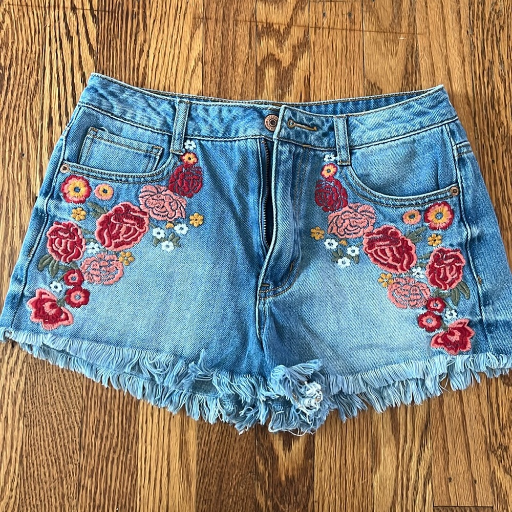 Forever 21 Jean shorts with floral embroidery!
